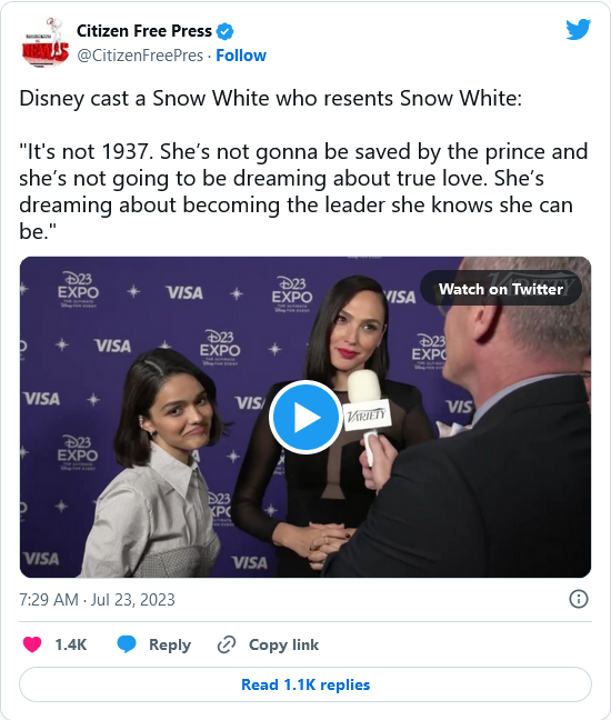 Screenshot 2023-07-23 at 13-15-28 Disney cast a Snow White who resents Snow White It's not 1937. She’s not gonna be saved by the prince and she’s not going to be dreaming about true love. She’s dreaming about becom[...]